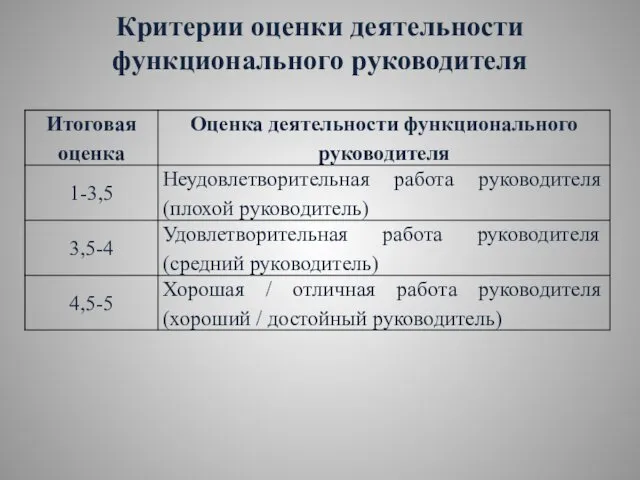 Критерии оценки деятельности функционального руководителя