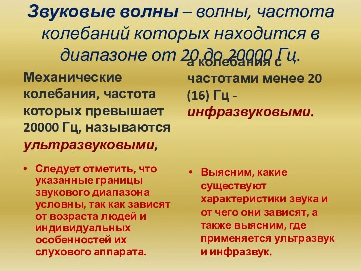 Звуковые волны – волны, частота колебаний которых находится в диапазоне