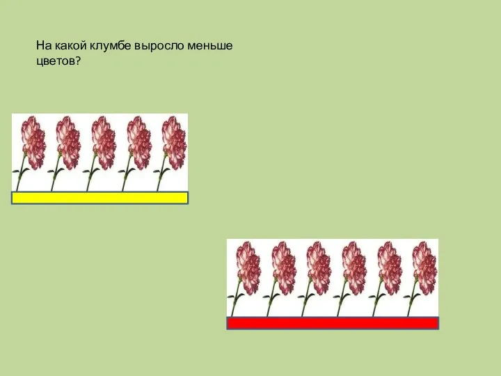 На какой клумбе выросло меньше цветов?