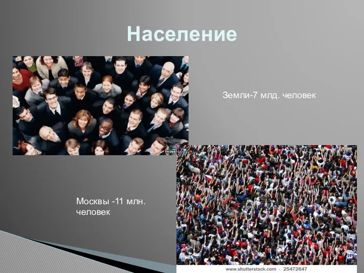 Население Москвы -11 млн. человек Земли-7 млд. человек