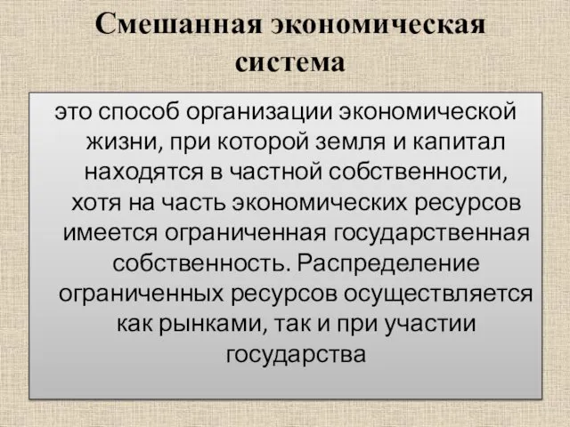 Смешанная экономическая система это способ организации экономической жизни, при которой