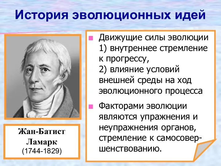 Движущие силы эволюции 1) внутреннее стремление к прогрессу, 2) влияние