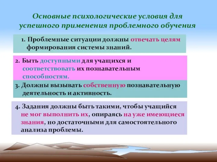 1. Проблемные ситуации должны отвечать целям формирования системы знаний. 2.