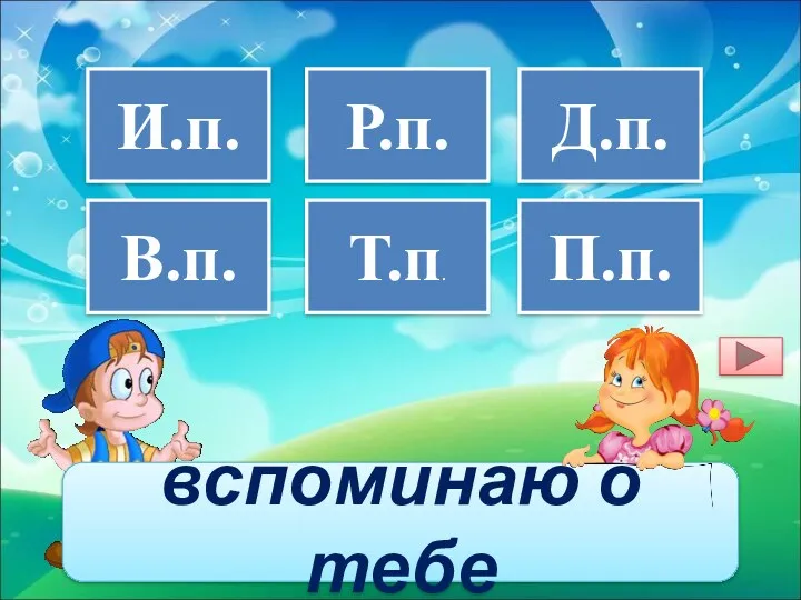 вспоминаю о тебе И.п. В.п. Т.п. Р.п. П.п. Д.п.