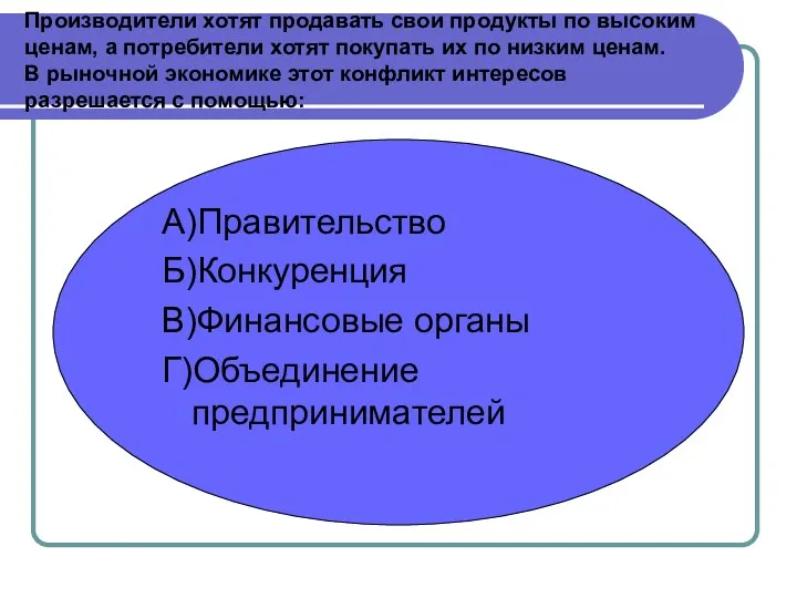 Производители хотят продавать свои продукты по высоким ценам, а потребители