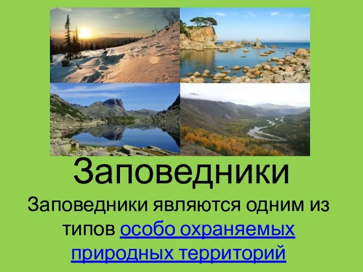 Заповедники Заповедники являются одним из типов особо охраняемых природных территорий