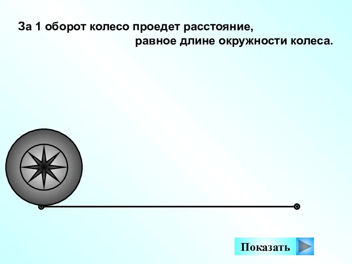 За 1 оборот колесо проедет расстояние, равное длине окружности колеса. Показать
