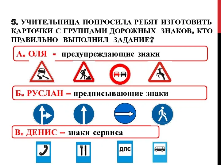 5. Учительница попросила ребят изготовить карточки с группами дорожных знаков.