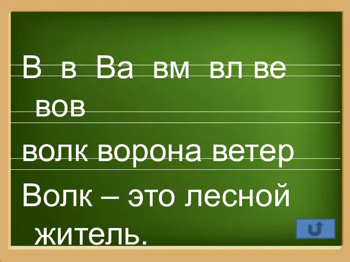 В в Ва вм вл ве вов волк ворона ветер Волк – это лесной житель.