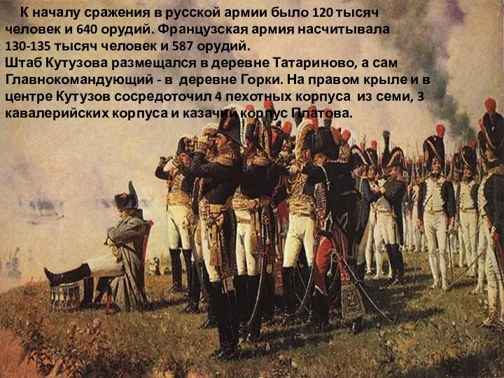 К началу сражения в русской армии было 120 тысяч человек