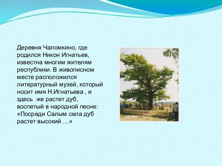 Деревня Чаломкино, где родился Никон Игнатьев, известна многим жителям республики. В живописном месте
