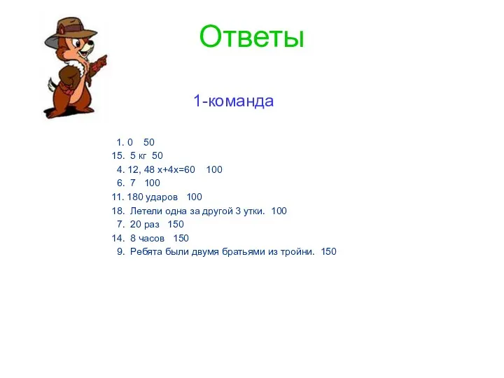 Ответы 1-команда 1. 0 50 15. 5 кг 50 4.