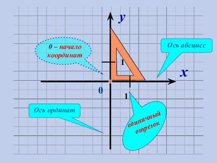 х y 0 1 1 Ось абсцисс Ось ординат единичный отрезок