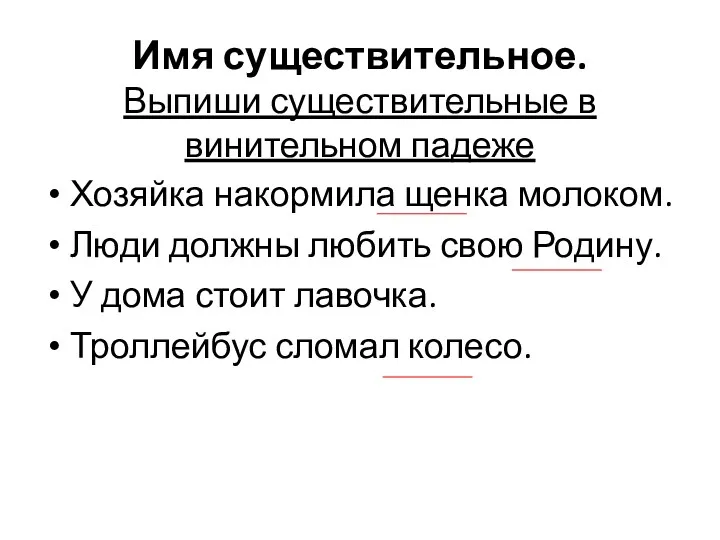 Имя существительное. Выпиши существительные в винительном падеже Хозяйка накормила щенка