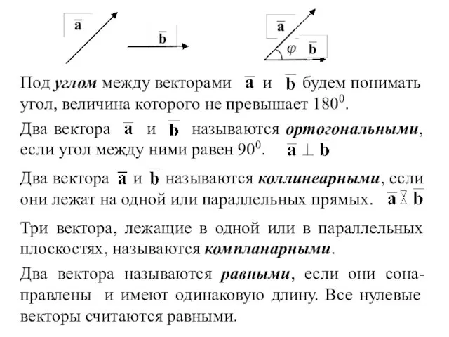 Под углом между векторами и будем понимать угол, величина которого