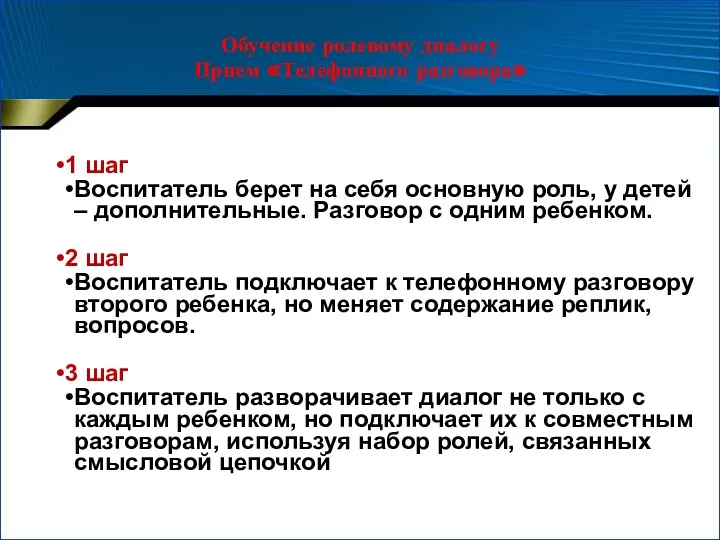 Обучение ролевому диалогу Прием «Телефонного разговора»