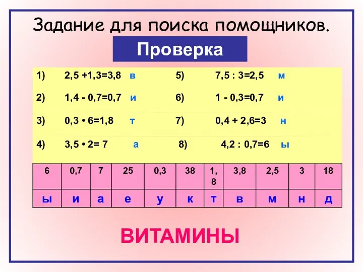 Задание для поиска помощников. Проверка ВИТАМИНЫ