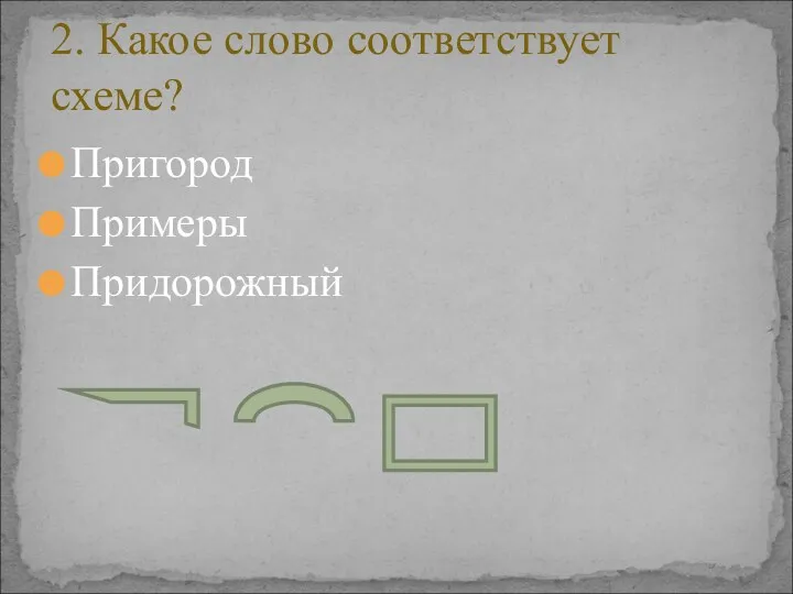 Пригород Примеры Придорожный 2. Какое слово соответствует схеме?