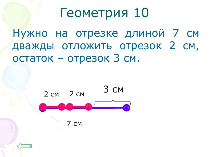 Геометрия 10 Нужно на отрезке длиной 7 см дважды отложить