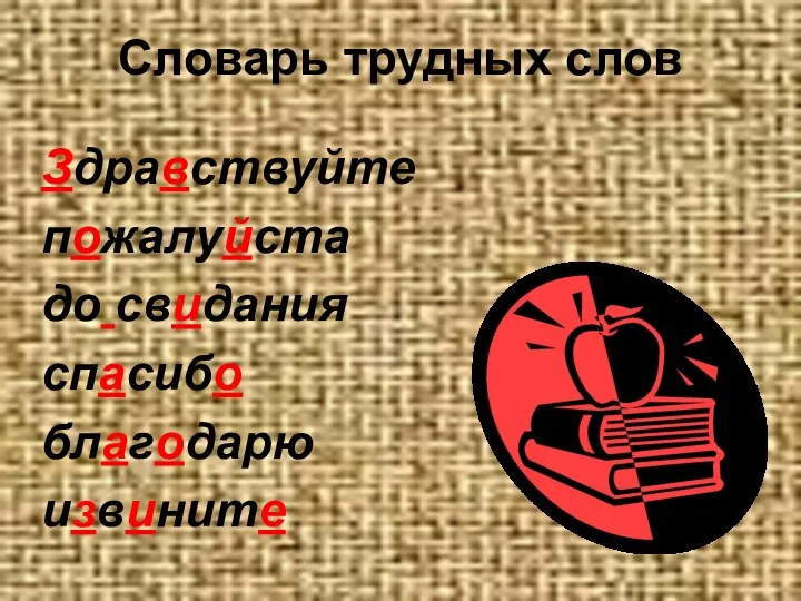 Словарь трудных слов Здравствуйте пожалуйста до свидания спасибо благодарю извините