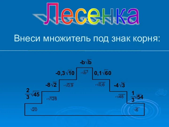 Внеси множитель под знак корня: Лесенка