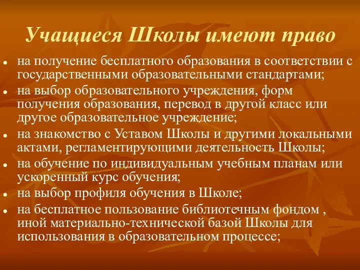 Учащиеся Школы имеют право на получение бесплатного образования в соответствии