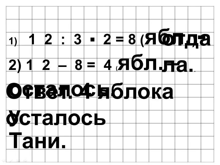 1) 1 2 : 3 ▪ 2 = 8 (ябл.)-