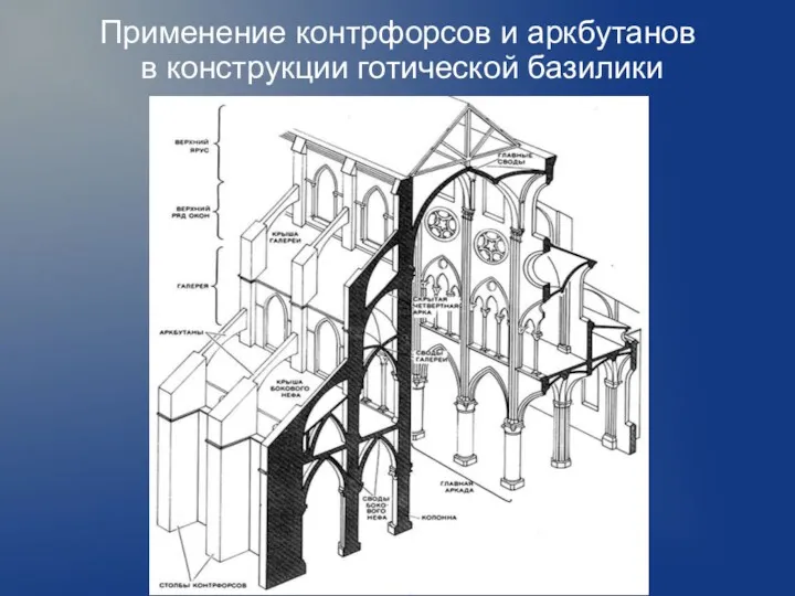 Применение контрфорсов и аркбутанов в конструкции готической базилики