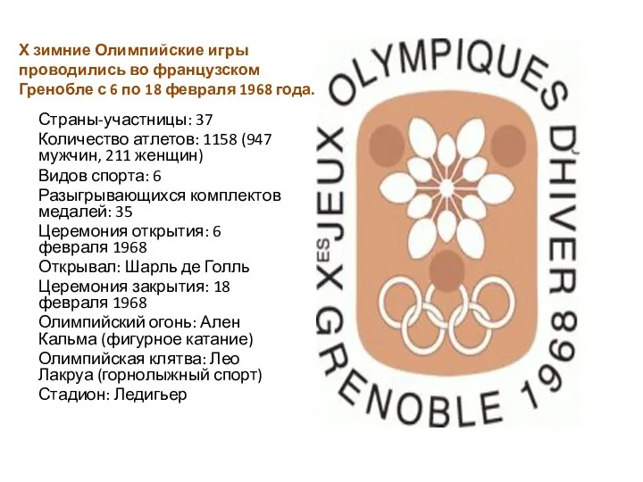 Х зимние Олимпийские игры проводились во французском Гренобле с 6