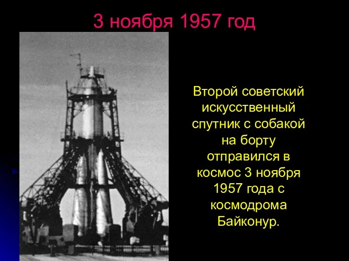 Второй советский искусственный спутник с собакой на борту отправился в