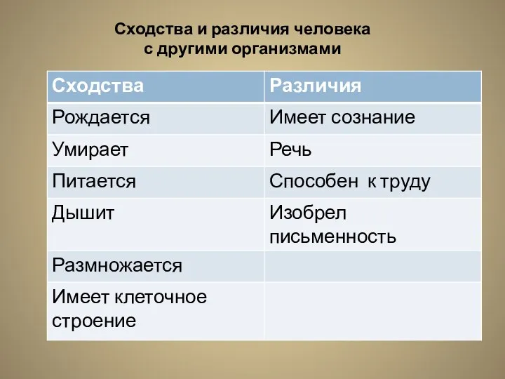 Сходства и различия человека с другими организмами