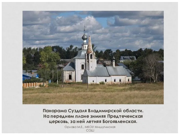 Панорама Суздаля Владимирской области. На переднем плане зимняя Предтеченская церковь,