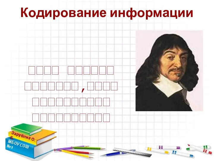 Кодирование информации Зарубина О.Б. МБОУ СОШ №3   ,  