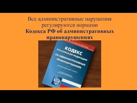 Все административные нарушения регулируются нормами Кодекса РФ об административных правонарушениях
