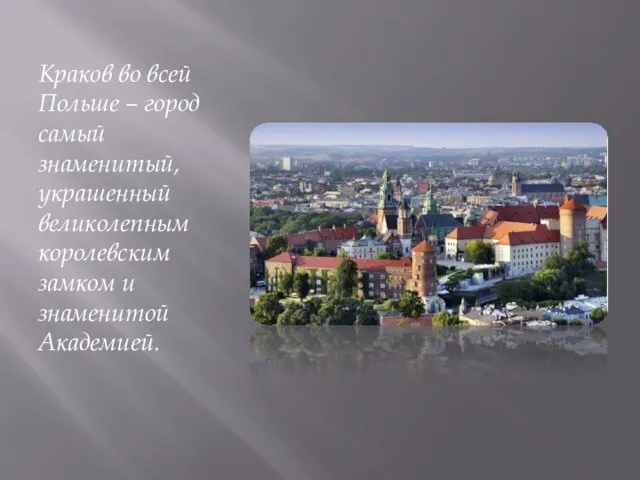Краков во всей Польше – город самый знаменитый, украшенный великолепным королевским замком и знаменитой Академией.
