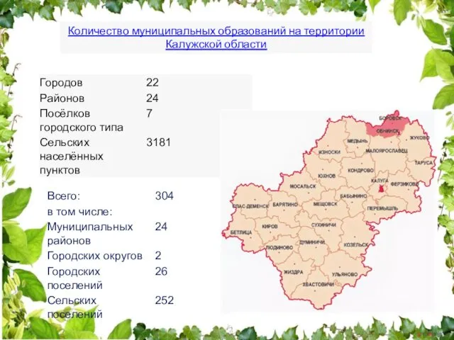 Количество муниципальных образований на территории Калужской области