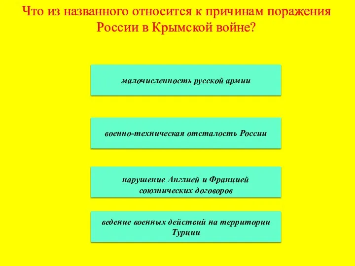 Что из названного относится к причинам поражения России в Крымской