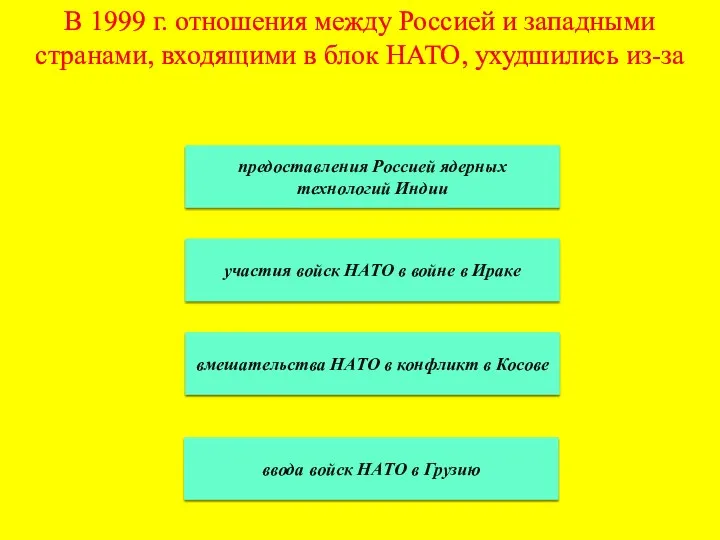 В 1999 г. отношения между Россией и западными странами, входящими