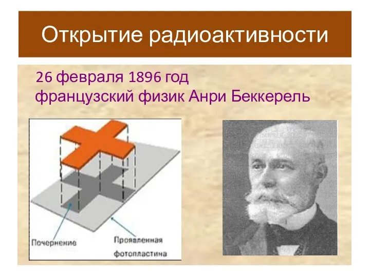 Открытие радиоактивности 26 февраля 1896 год французский физик Анри Беккерель
