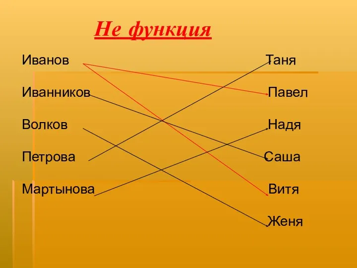 Не функция Иванов Таня Иванников Павел Волков Надя Петрова Саша Мартынова Витя Женя