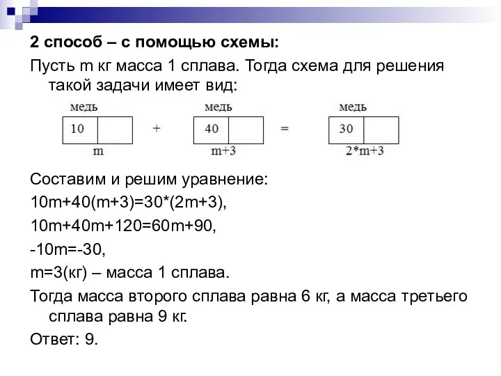 2 способ – с помощью схемы: Пусть m кг масса