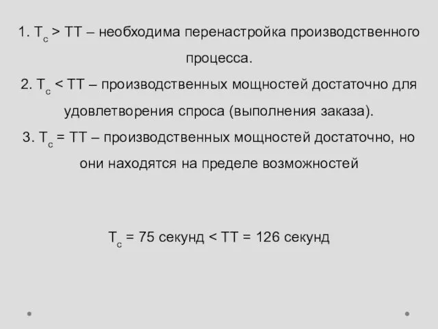 1. Тс > ТТ – необходима перенастройка производственного процесса. 2.