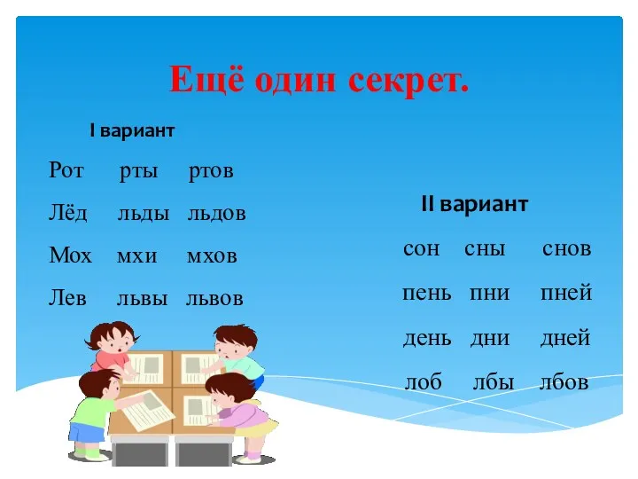 Ещё один секрет. I вариант Рот рты ртов Лёд льды