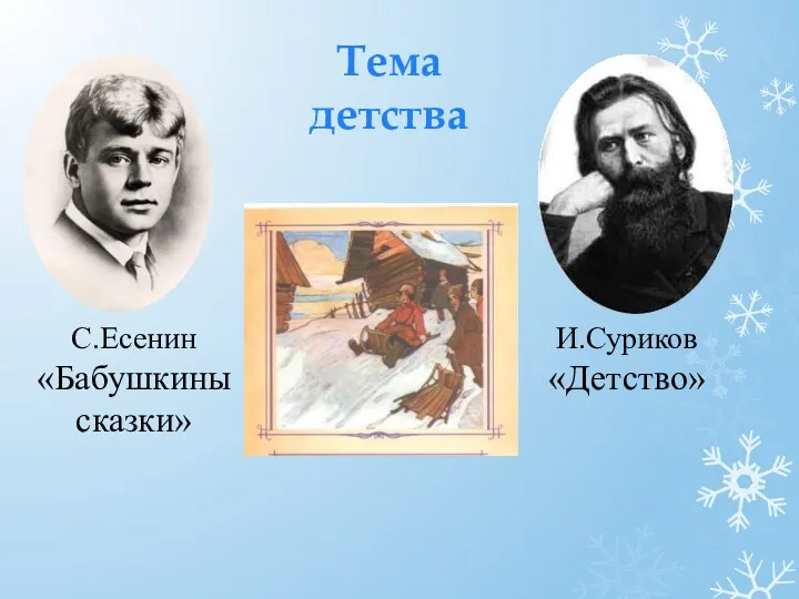 Тема детства С.Есенин «Бабушкины сказки» И.Суриков «Детство»