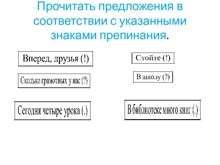 Прочитать предложения в соответствии с указанными знаками препинания.