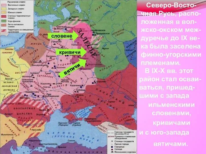 ЗАЛЕСЬЕ словене вятичи кривичи Северо-Восто-чная Русь, распо-ложенная в вол-жско-окском меж-дуречье