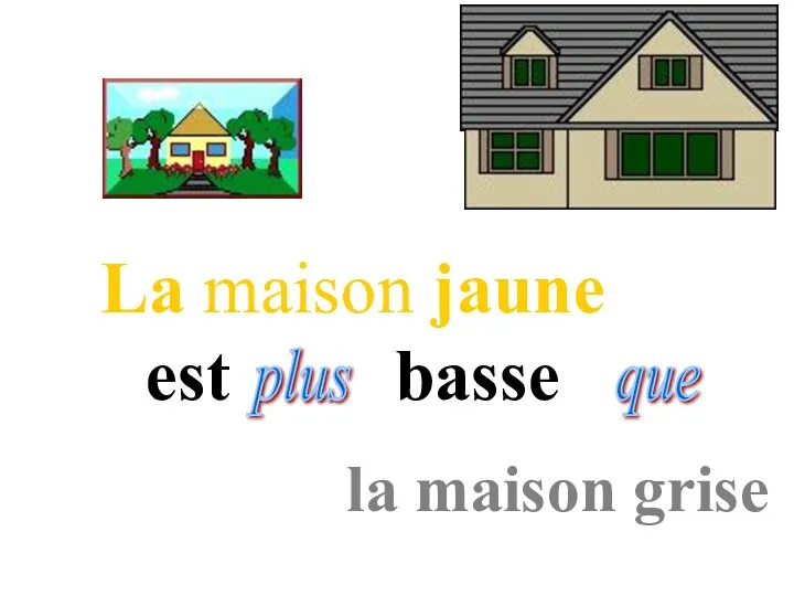 La maison jaune est basse la maison grise plus que