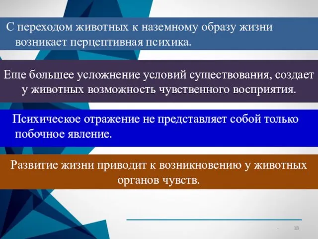 С переходом животных к наземному образу жизни возникает перцептивная психика.