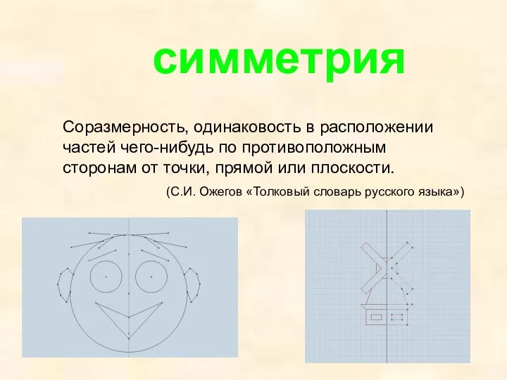 симметрия Соразмерность, одинаковость в расположении частей чего-нибудь по противоположным сторонам