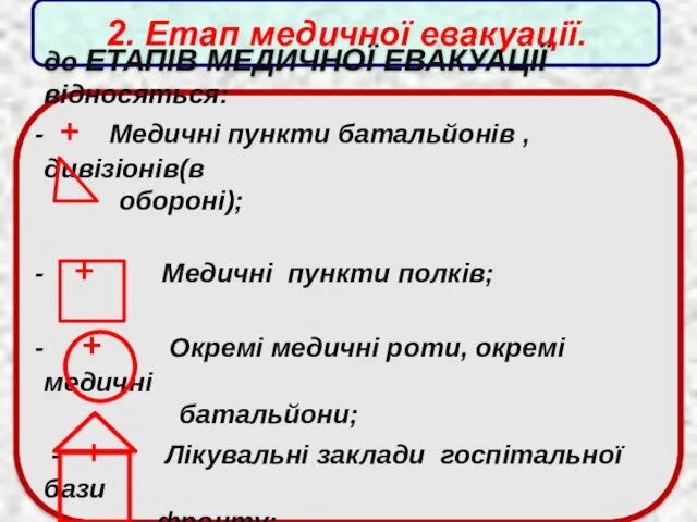 2. Етап медичної евакуації. до ЕТАПІВ МЕДИЧНОЇ ЕВАКУАЦІЇ відносяться: +